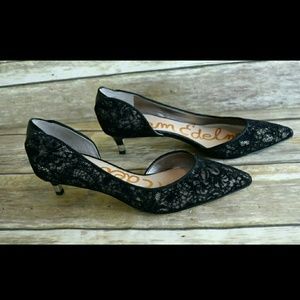 Sam Edelman Black Lace D'Orsay Kitten Heel Pumps